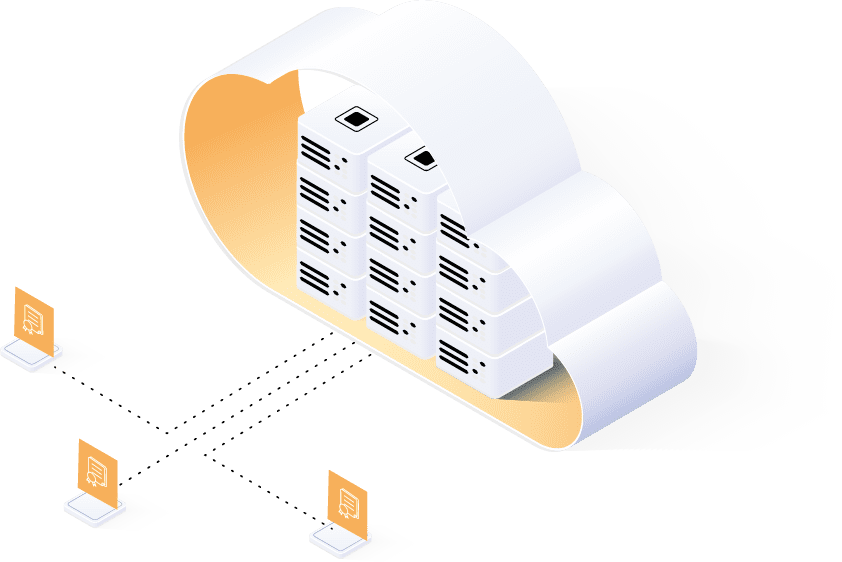 Illustration of computer cloud with servers in it. Illustration av datormoln med servrar i.