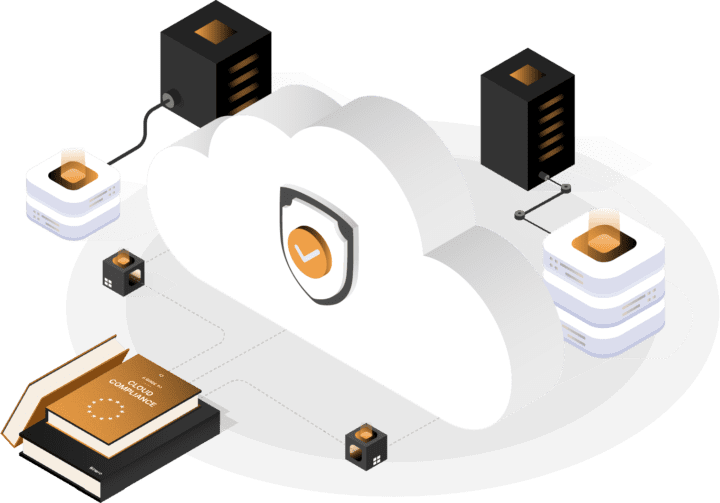 Computer clouds, servers and books. Datormoln, servrar och böcker.
