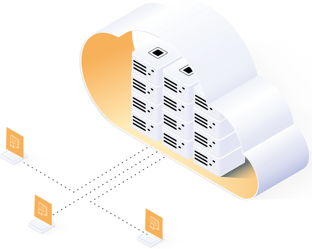 Illustration of a cloud with servers in.