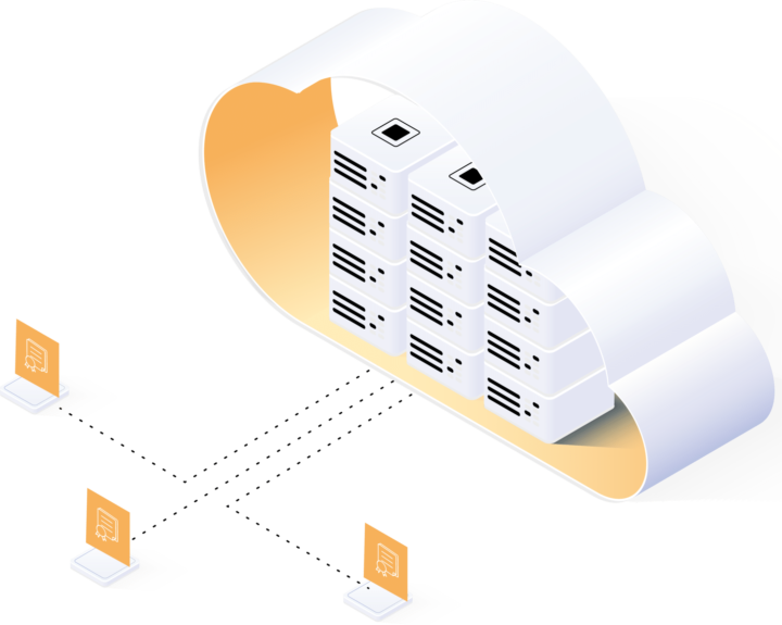 Illustration of a cloud with servers in.