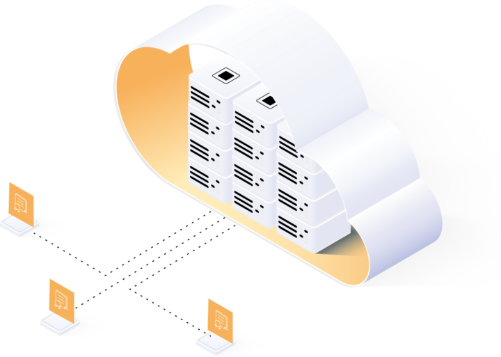 Illustration of a cloud with servers in it. Illustration av ett moln med servrar i.