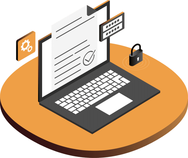 Illustration of a laptop with a document on the screen. Illustration av en laptop med ett dokument på skärmen.
