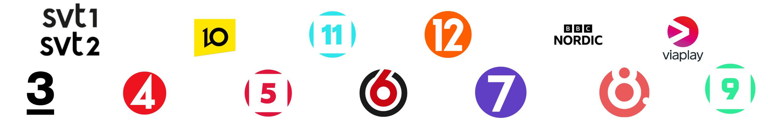 Different channel logos. Olika kanal-logotyper.